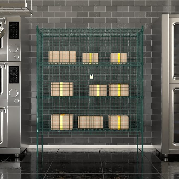 Commercial Grade NSF Listed Metal Wire Mesh Storage Green Epoxy Security Cage Kit 24" x 60" x 74", Perfect for Warehouse, Walk-In Refrigerator, Freezer, Grocery Store, Restaurant