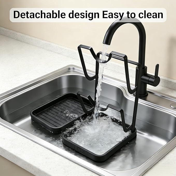 2 Pack Pot Lid Holder While Cooking - Multifunctional Kitchen Pot Lid Storage Rack with Drip Tray, Countertop Lid Organizer & Lid Rack for Pot Lids, Lid and Spoon Rest (Gray)