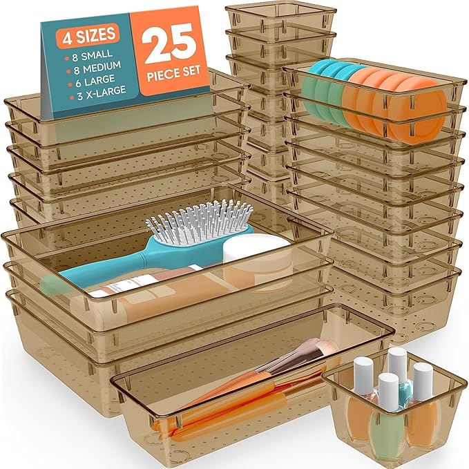 SpaceHacks 25 PCS Plastic Drawer Organizer, 4-Size Versatile Organizer Trays & by SpaceHacks