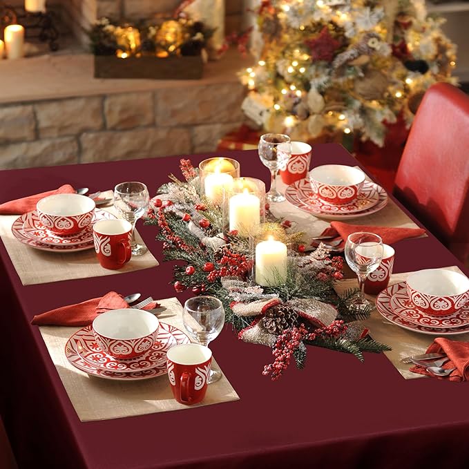 sancua 2 Pack Burgundy Tablecloth 60 x 84 Inch, Rectangle 4 Feet Table Cloth - Stain and Wrinkle Resistant Washable Polyester Table Cover for Dining Tables, Buffet Parties and Camping
