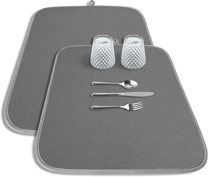 Kitsure 2 Pack Dish Drying Mat for Kitchen Counter, Dark Grey | Microfiber by Kitsure