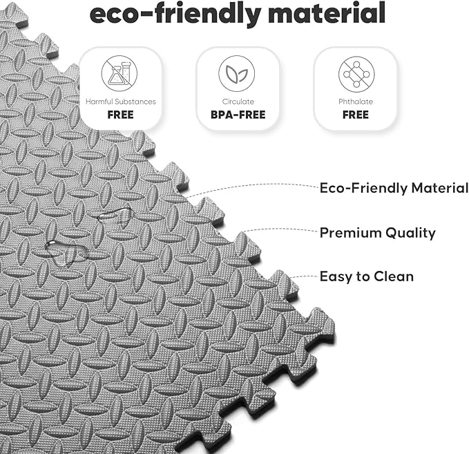 Home Gym Mat, Puzzle Exercise Mat, 1of EVA Interlocking Foam Floor Tiles for Home Workout Equipment and Kids' Play Areas - Grey, 24 in x 24 in x ½ in - 32 Tiles (Grey, 32 Pack 128 sq ft)