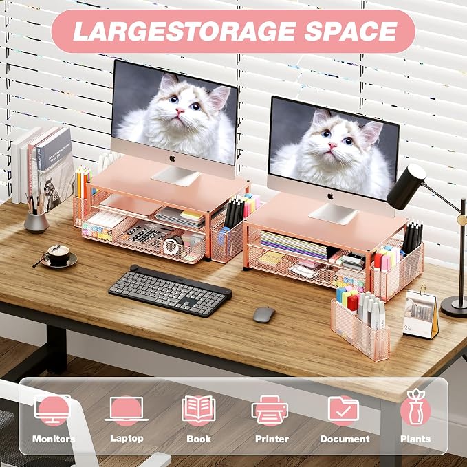 Desk Organizer and Accessories, 2-Tier Computer Monitor Stand Riser - Image 4