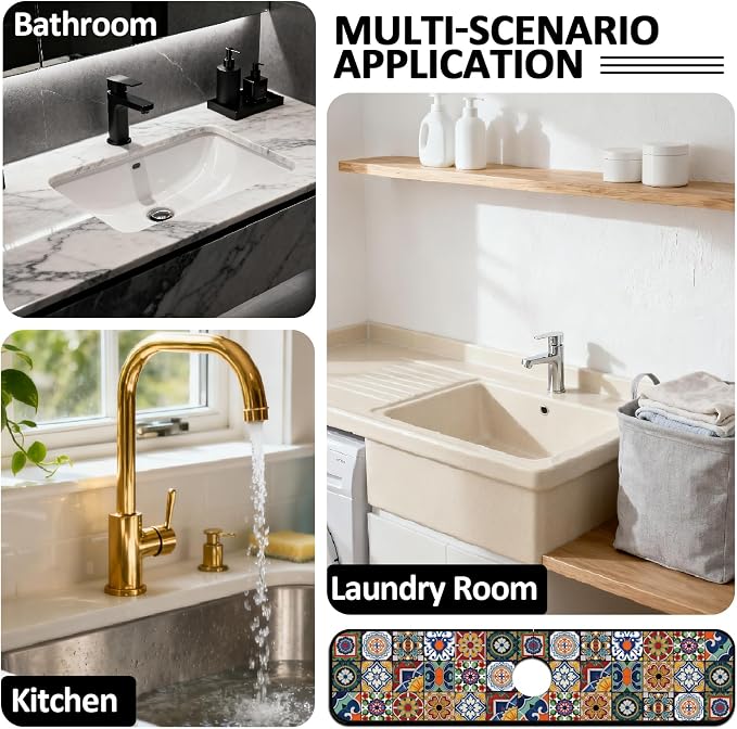 2 Pcs Kitchen Sink Splash Guard Faucet Mat Colored Bohemian Tiles Pattern - Image 7