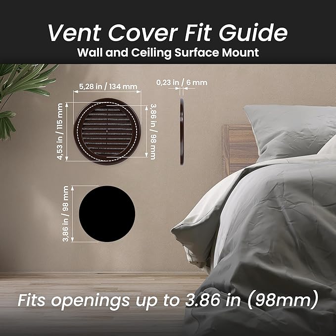 Repa Market 4 Inch (Opening) Brown Round Air Vent Cover - Pack of 2 Plastic Fresh Air Intake Vent - AC Cover with Nylon Mesh Screen - Wall, Ceiling HVAC Return Air Register - Modern Soffit Vents