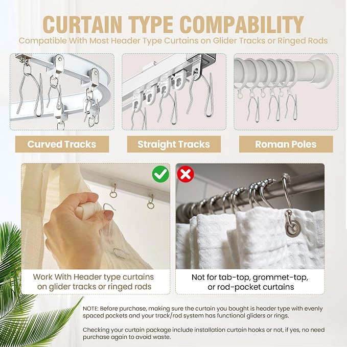 Junreox 1.25IN Curtain Hooks Drapery Pin, Door Window Shower Curtain | - Image 3