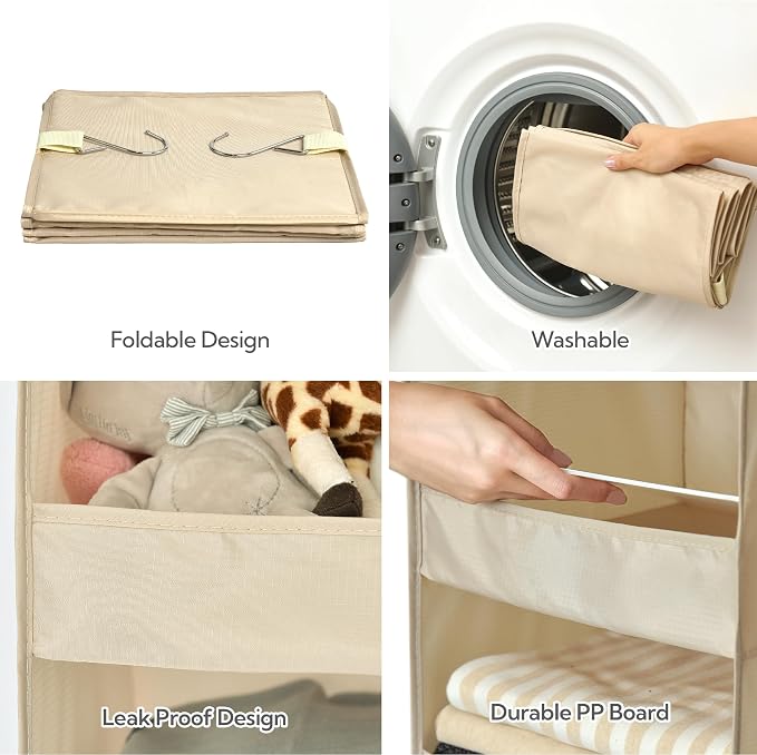 GRANNY SAYS 3-Shelf Hanging Closet Organizer, Foldable Storage, Khaki | 33 lb - Image 6