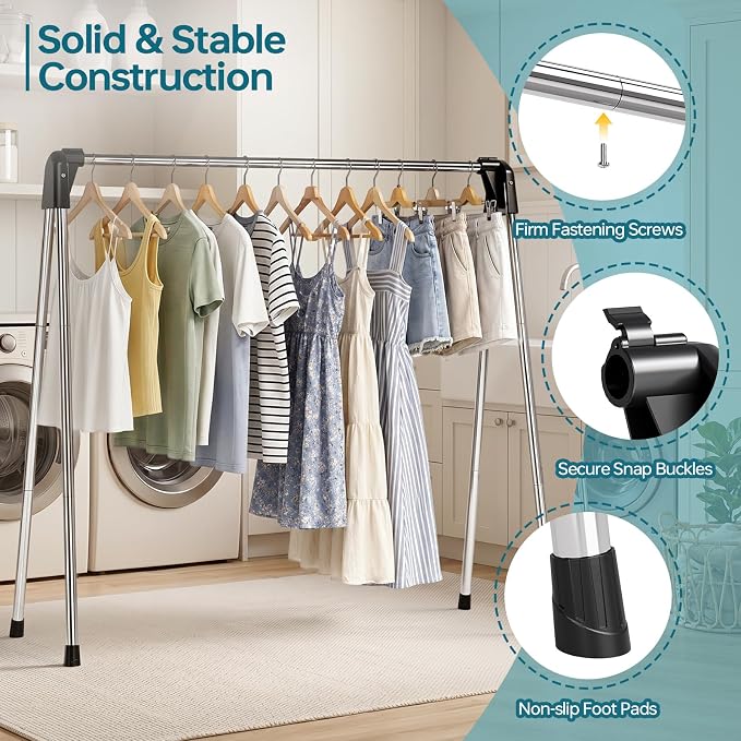 TOOLF 55 Inch Stainless Steel Collapsible Clothes Drying Rack | Drying Rack - Image 3