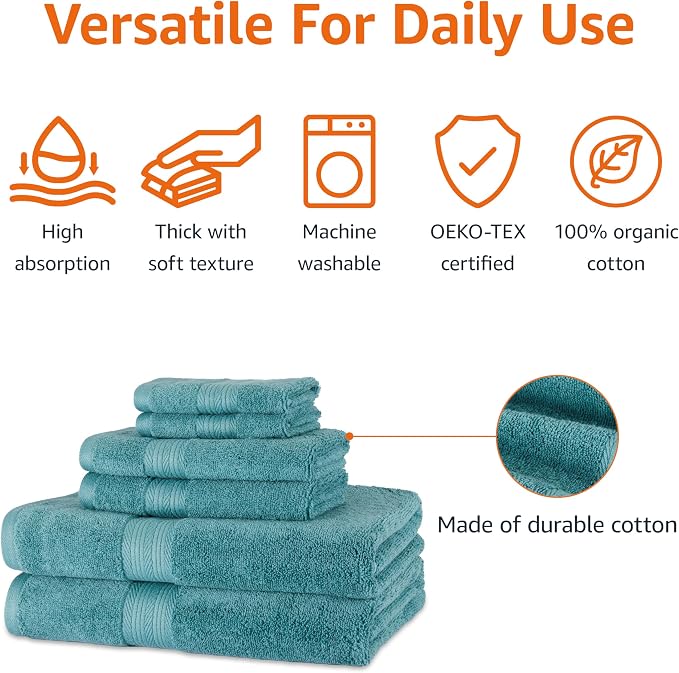 Amazon Basics Fade-Resistant Soft & Absorbent Bath, Hand and Washcloth Towel Set - Image 2