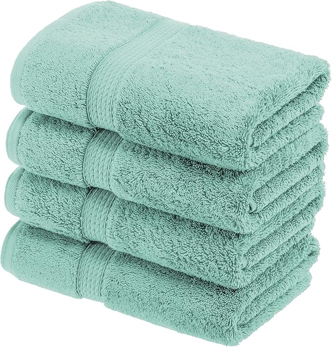 SUPERIOR Egyptian Cotton Plush & Absorbent, Hand Towel Set of 4, Sea Foam | by SUPERIOR