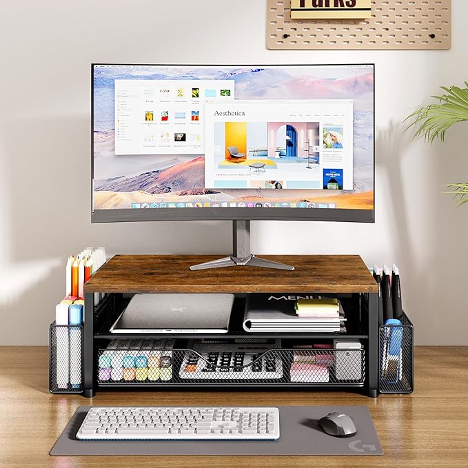 Desk Organizer and Accessories, 2-Tier Computer Monitor Stand Riser - Image 2