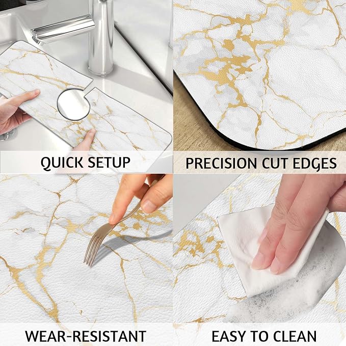 MCALK Marble White Kitchen Sink Faucet Mat Splash Guard, Absorbent Quick-Dry - Image 4