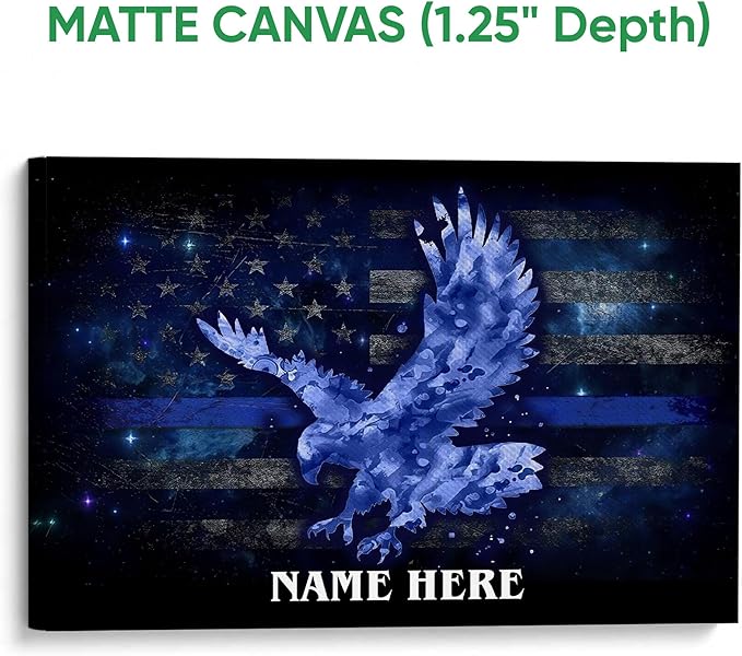 Personalized Police Poster & Framed Canvas, Bald Eagle Drop Thin Blue Line Flag Home Office Decor, Custom Name Bedroom Living Room Aesthetic Wall Art Gift For Policeman, Law Enforcement