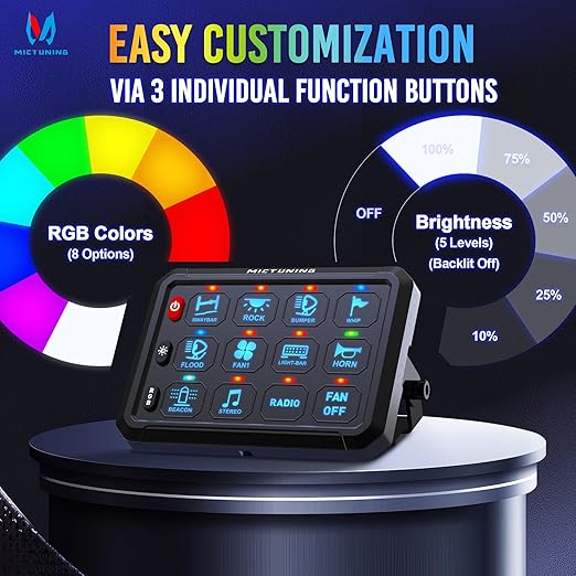 MICTUNING 12 Gang Switch Panel, P1B LED Touch Control Panel Box with Electronic Fuses Car Touch Switch Box Universal for Truck ATV UTV Boat Marine RV SUV Caravan Camper, 2 Years Warranty