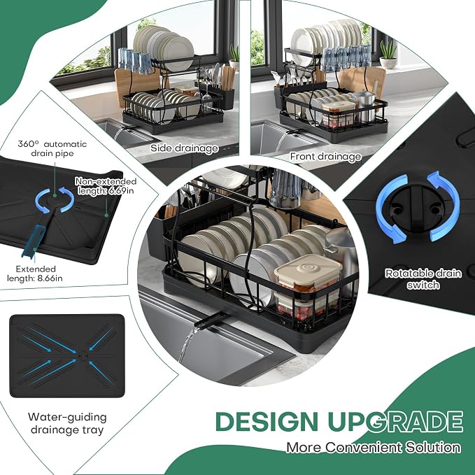 2 Tier Dish Rack, Carbon Steel Dish Drying Rack - Image 6