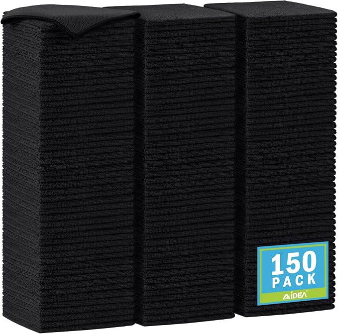 AIDEA Black Microfiber Cleaning Cloth-150PK, Cleaning Rags 12"x12" | Microfiber by AIDEAHOME