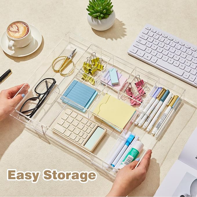 Briwooody Clear Acrylic Drawer Organizer Expandable, 8 Compartments, Large | - Image 5