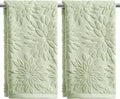 Artoid Mode 2 Pcs Light Green 3D Dahlia Floral Jacquard Hand Towels by ArtoidMode