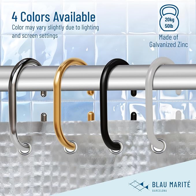 12 Metal Shower Curtain Hooks, Rust-Proof Decorative C-Shaped Curtain Hooks - Image 5
