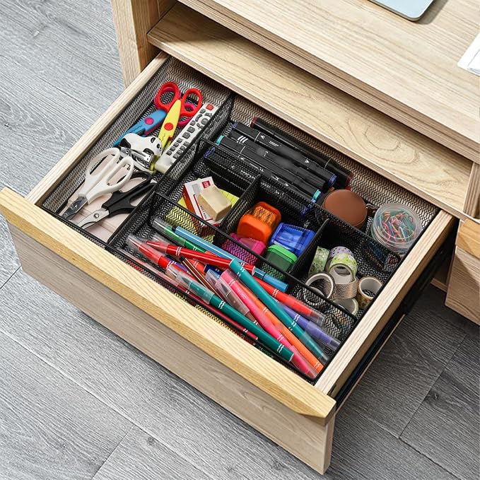 Hiceeden 2 Pack Mesh Desk Drawer Organizer, 16.1"x12.2"x2" Large Desk Organizer - Image 6