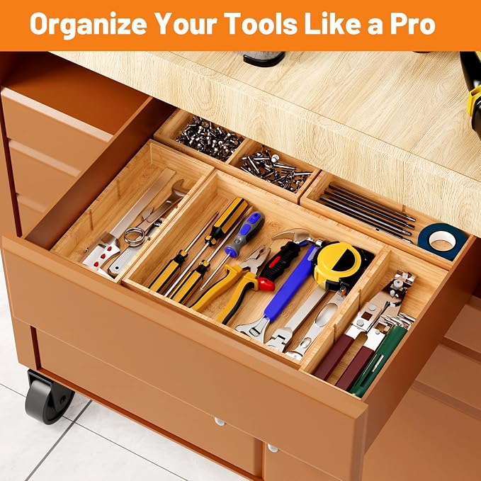 Bamboo Drawer Organizer, 5-Piece Stackable Trays - Image 8