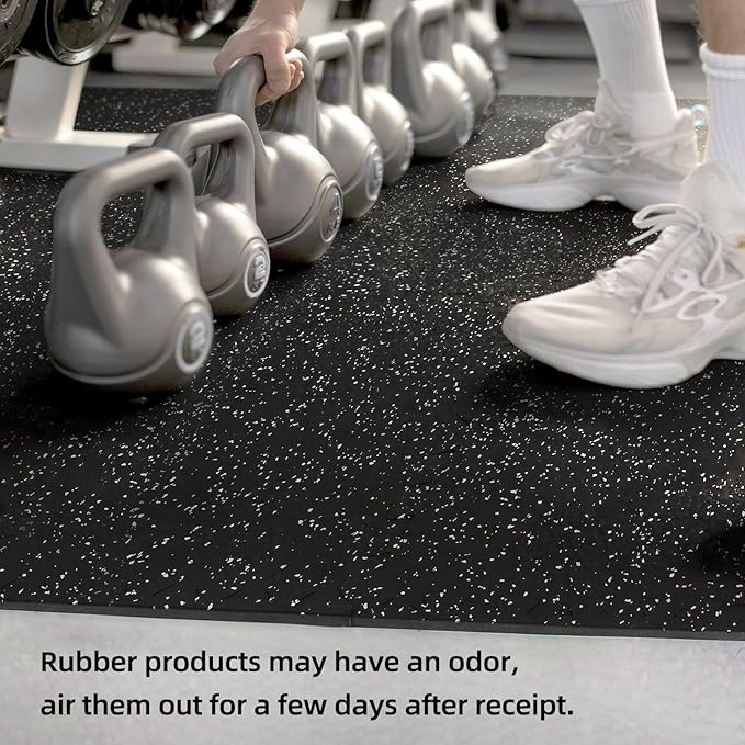 0.56in Thick 48 Sq Ft Exercise Equipment Mats, 12 Tiles Rubber Top EVA Foam Workout Mats, Interlocking Gym Flooring for Home Gym, 24 x 24in, Black & White