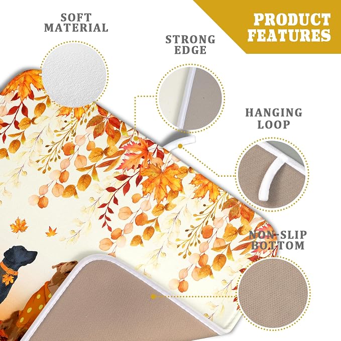 Giwawa Fall Dogs Dish Drying Mat Autumn Leaves Reusable Dishes Pad 16"x18" - Image 4
