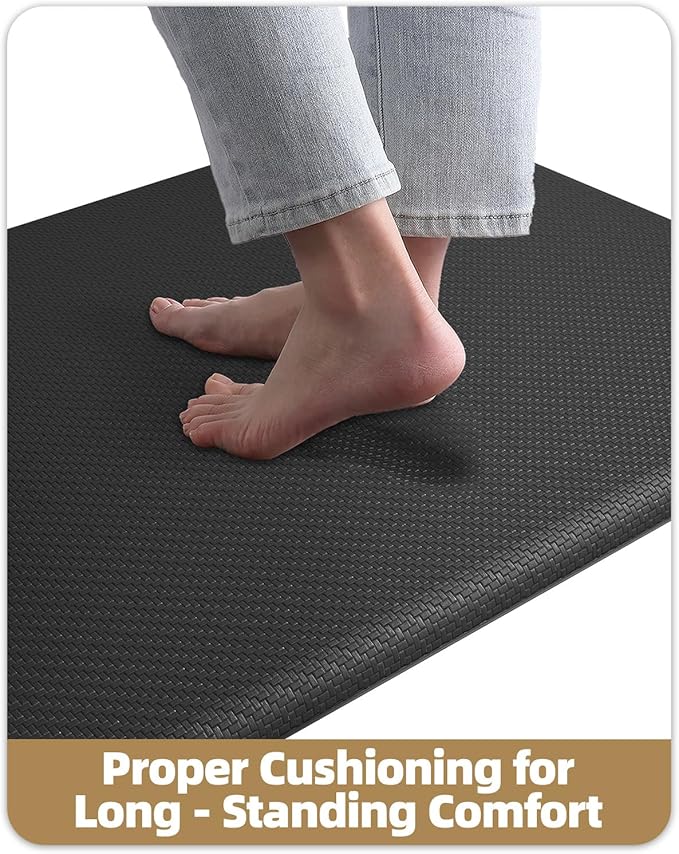 Color&Geometry 0.71" Extra Thick Anti Fatigue Cushion Kitchen Floor Mat,Easy Clean, Water & Oil Proof, Non Slip, Foam Padded Runner Rug for Front Sink,20"x39" Black (2.0Version)