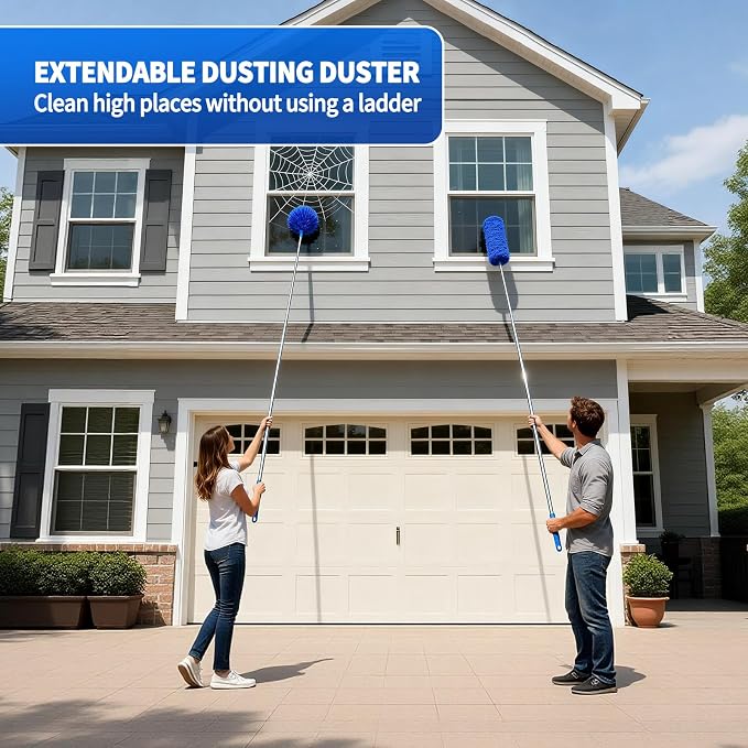 Cobweb Duster with Extension Pole, Washable Cleaning Duster Kit with 3 Duster - Image 2