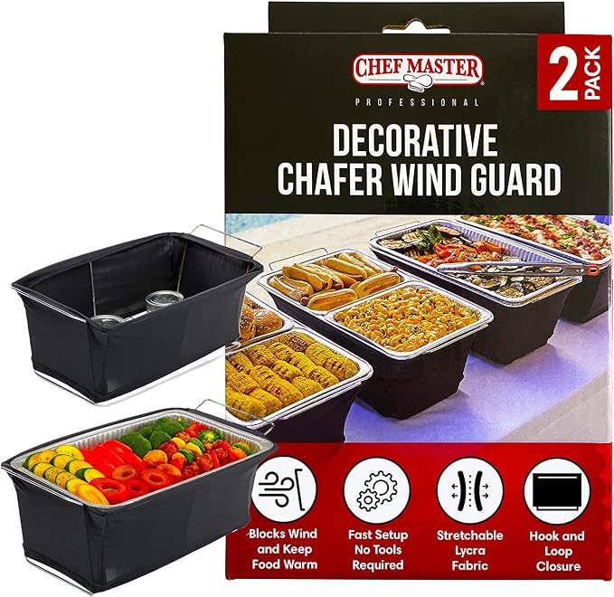 2-Pack Chafer Wind Guard Cover for Chafing Dish - Flame Retardant Fabric Screen for Food Warmers - Chafing Dish Wind Guard - Breeze Protection & Heat Retention for Catering, Parties, Buffets - 90081
