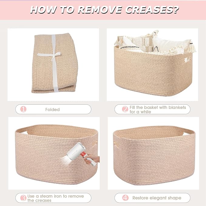 Large 75L Woven Laundry Basket, Collapsible Cotton Rope Storage Hamper - Image 8