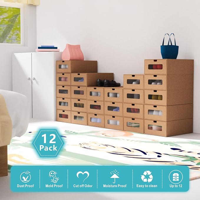 12 Pack Shoe Storage Bins Big Size, Waterproof Storage Boxes, Shoe Containers - Image 6