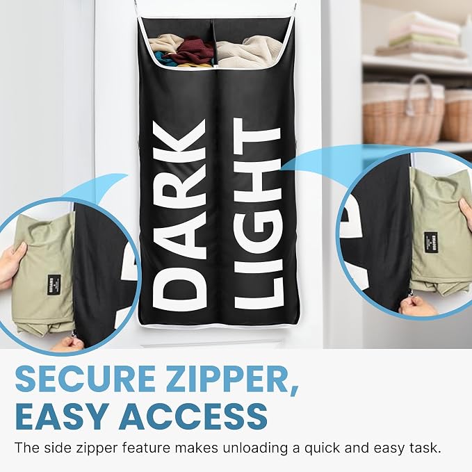 Hanging Laundry Hamper Bag XL 40x22", Space Saving over the Door Storage Bags - Image 3