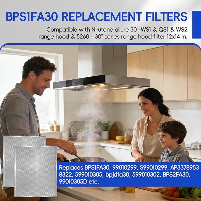 Stove Hood Vent Filter 11-3/4" x 14-1/4" BPS1FA30 - Compatible with NuTone Allure & Broan Range Hood Filter Replacement 99010299 - Fits QS1 QS2 30" Hoods(Stainless Steel Frame: 4-Pack)