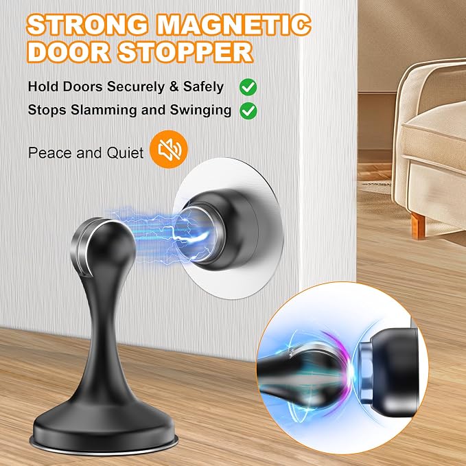 Crosize Magnetic Door Stoppers 2 Pack, Stainless Steel Door Stops, Wall-Mounted - Image 2