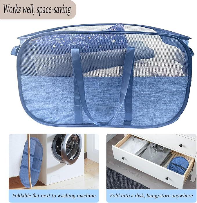 Extra Large Mesh Pop Up Laundry Hamper, 100L Collapsible Laundry Basket | - Image 5