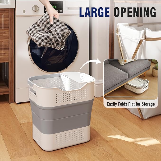 TECHMILLY Collapsible Plastic Laundry Basket Hamper - Image 2