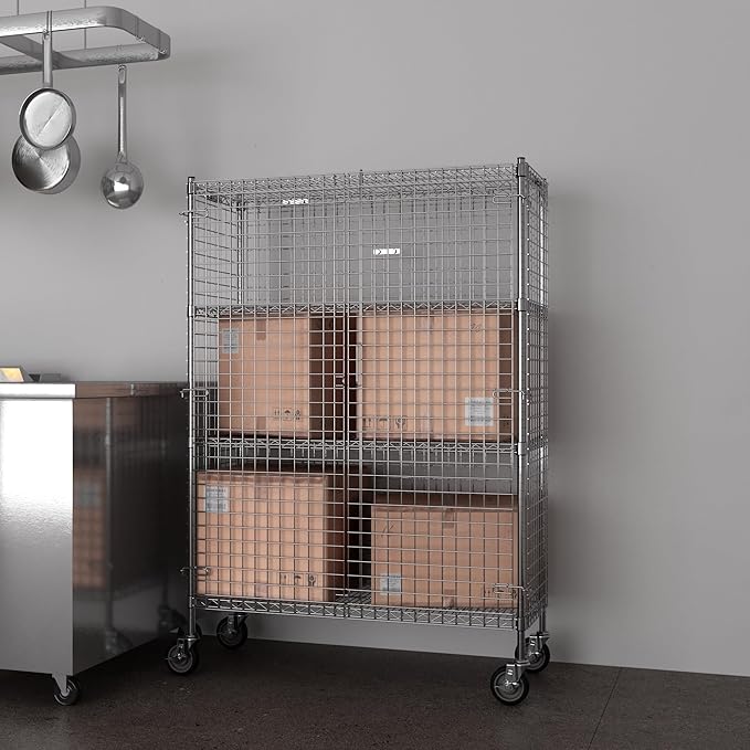 18" W x 48" L x 69" H Heavy Duty Utility Commercial Grade Metal Storage NSF Unit | Chrome Mobile Security Wire Cage Kit