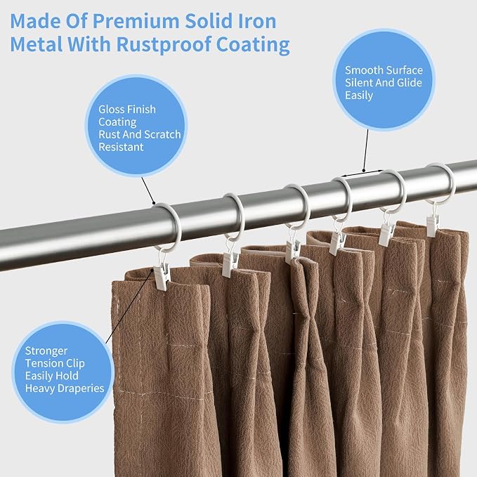 Curtain Rings with Clips, 42 Pack Metal Drapery Rings with Clips Hooks Hangers - Image 5