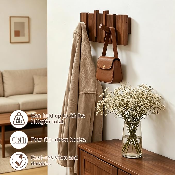 Wooden Coat Hooks Wall Mounted, Coat Rack Hanger Wall Mount - Image 3