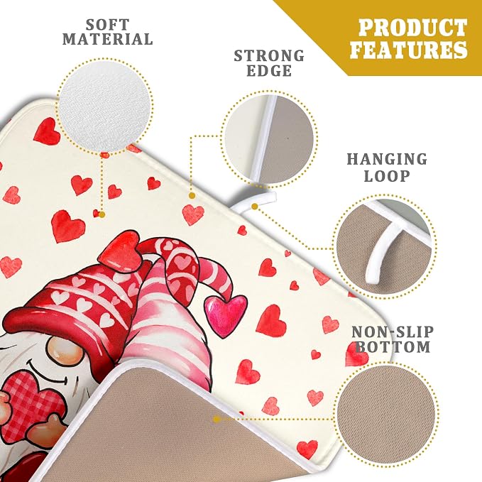 Love Gnome Dish Drying Mat 16"x18" Red Heart Microfiber Dish Drainer Rack Mat - Image 4