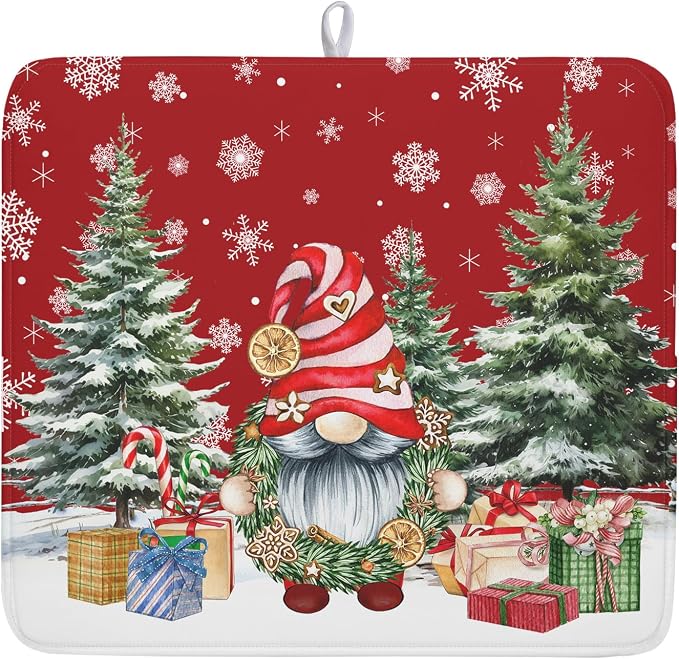 Kawani Christmas Gnome Dish Drying Mats by Kawani