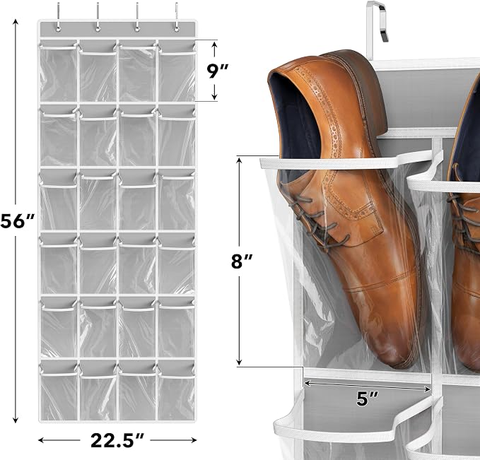 Simple Houseware 24 Pockets Large Clear Over the Door Shoe Organizer, 4 Durable - Image 2