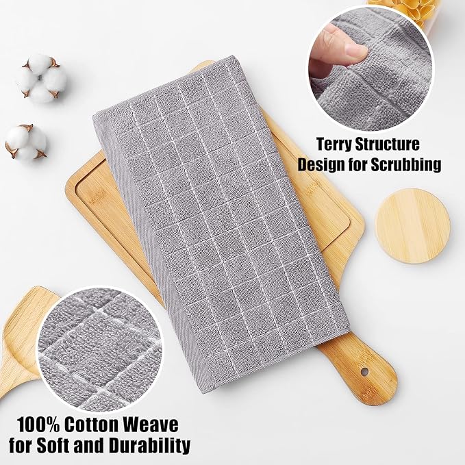 Homaxy 100% Cotton Terry Kitchen Dish Cloths, 8 Pack, Light Grey - Image 2