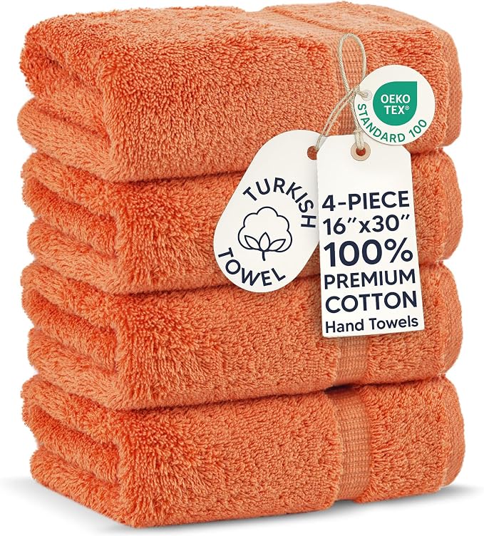 Chakir Turkish Linens 100% Cotton 4-Pack Hand Towels 16x30, Coral | Premium by ChakirTurkishLinens