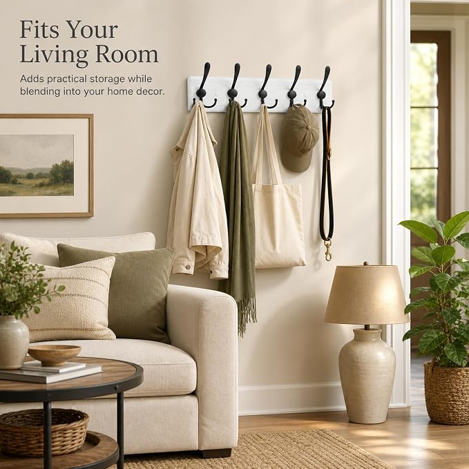 Solid Oak Wooden Coat Rack Wall Mount - Image 6