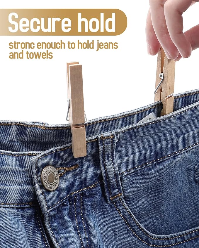 100 Pack Wooden Clothes Pins 2.9 Inch, Heavy-Duty Wood Clothespins | Wooden - Image 5