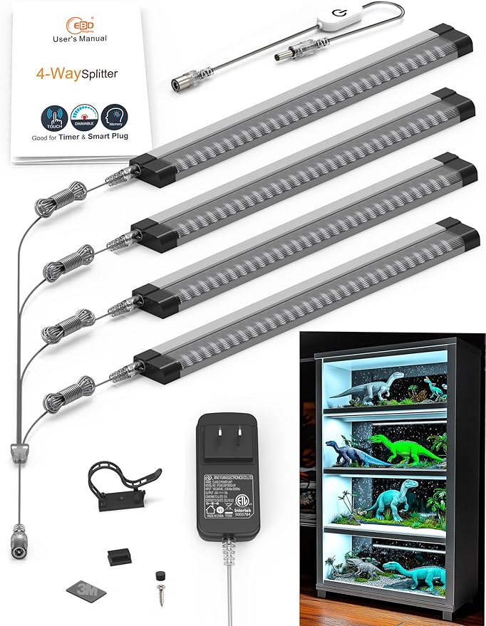 EBD LED Under Cabinet Lighting 4-Way Parallel Connection Display Case Lights Touch Kitchen Counter Light Bar 4 Panels 1800 Lm 6500K Energy Super Bright for Pantry Garage Closet Bookcase & Shelf