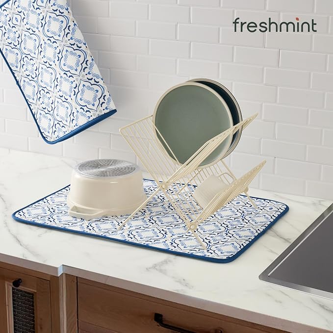 FRESHMINT Dish Drying Mats 2 Pack, Morrocan Tile | Quick Dry, Ultra Absorbent - Image 5
