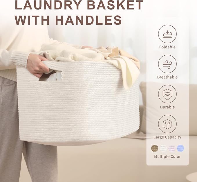 86L Large Woven Laundry Basket Hamper - Image 4